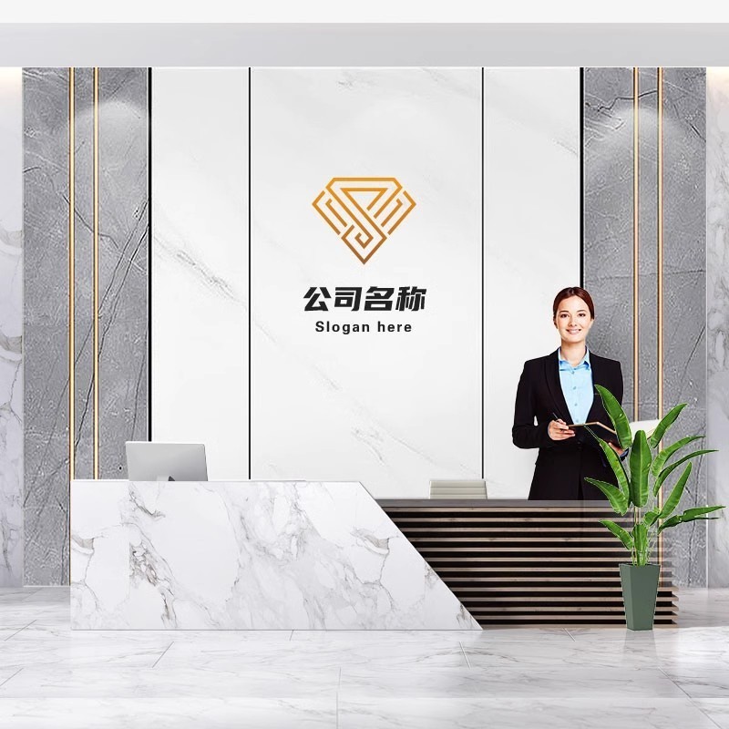 8d公司前台背景墙壁纸仿大理石纹logo形象墙纸美容院吧台壁画墙布|undefined