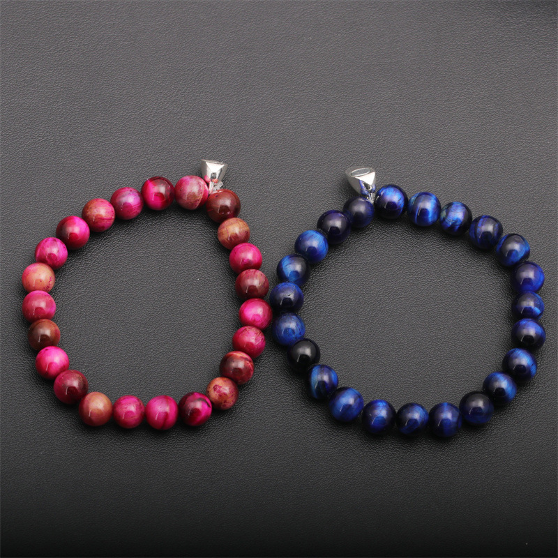 Fashion Heart-Shaped Magnet Suction Tigereye Couple Fossil Copper Bracelet Set