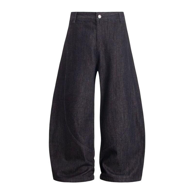 1035 American High Street Unisex High-End Washed Deconstructed Raw Cow Design Loose Men's Scimitar Jeans