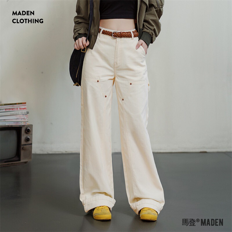Madden American-style overalls versatile cotton double-knee lumbering pants vintage street casual pants straight pants spring and autumn women