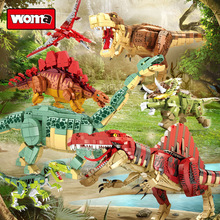 沃马儿童恐龙世界玩具霸王龙迅猛龙摆件积木动物模型男孩礼物