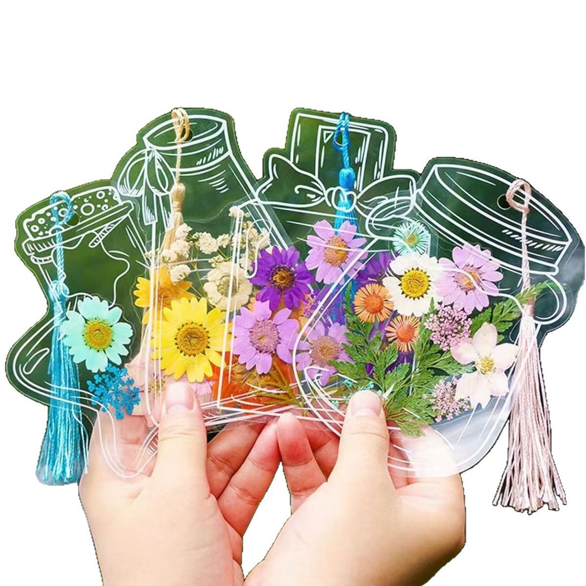 Creativo primavera espécimen de plantas caseras estudiantes transparentes flores película de plástico sellado actualizada bordilla DIY flores secas marcadores