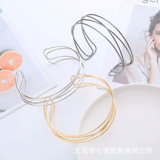 欧美时尚金属几何镂空多线简约颈圈小众冷淡风交叉项圈手镯套装