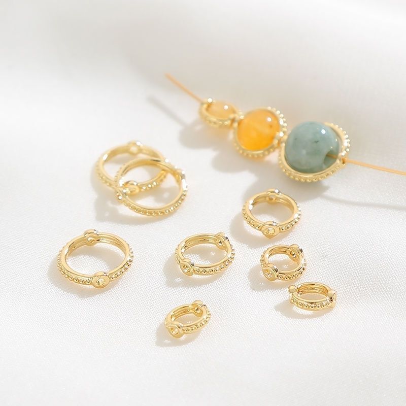 18K real gold color retaining lace bead bag bead ring twist double hole bead ring handmade beaded diy accessories pearl ring
