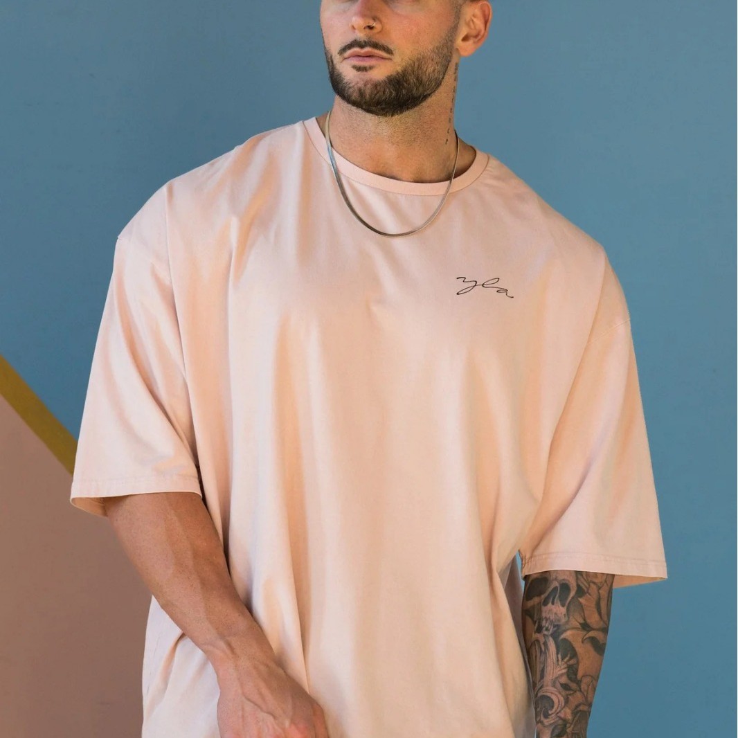 YOUNGLA 남자 대형 티셔츠 근육 스포츠 피트니스 코튼 라운드 넥 짧은 소매 체육관 달리기 농구 훈련