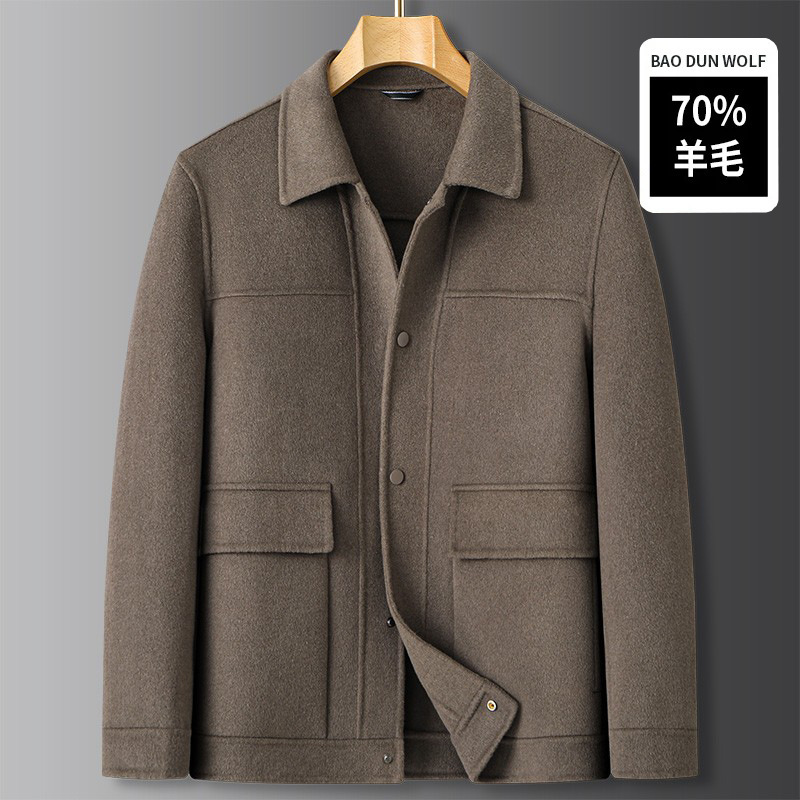 Fat brother 2023 short autumn and winter men's lapel wool woolen coat plus size double-sided woolen coat Fat brother 2023 short autumn and winter men's lapel wool woolen coat plus size double-sided woolen coat