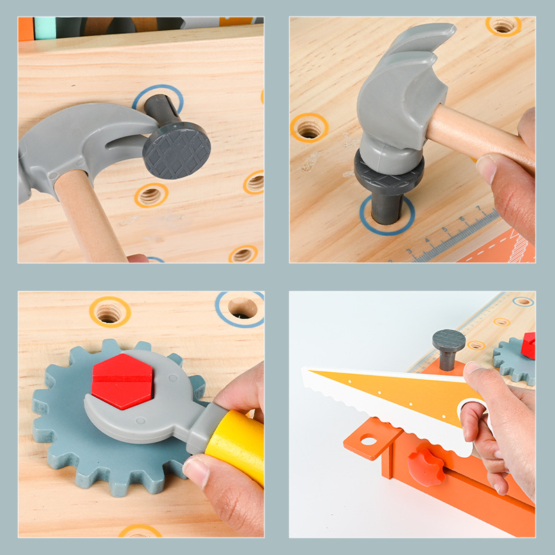 Tornillo de doble cara de madera artificial del niño que tuerce el banco de trabajo del rompecabezas del bebé montado juguete de la caja de herramientas del tornillo de los niños