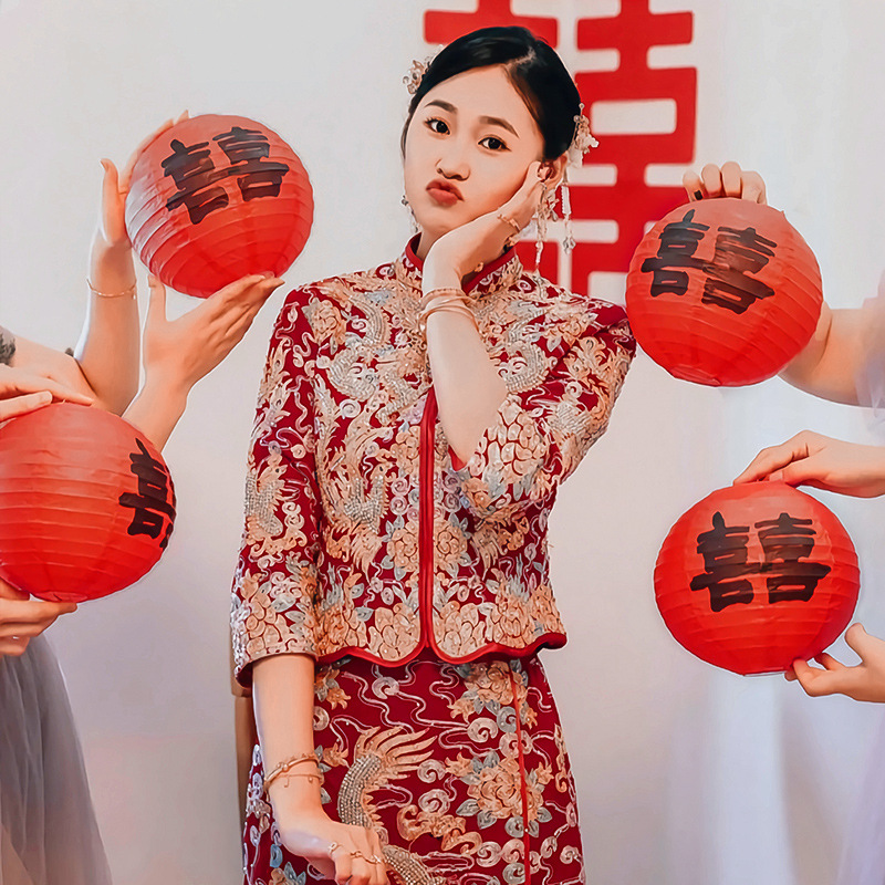 新娘拍照道具婚房布置裝飾結婚紅色喜字燈籠中式囍字婚禮樹掛擺件
