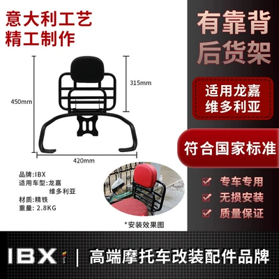 Motorcycle frame: Tail Box Backrest Rack Tail - black-shelf-with-backrest-23-and-24-models-available