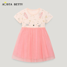 欧美时尚童裙夏季女童连衣裙卡通绣花网纱公主裙可爱儿童纱裙