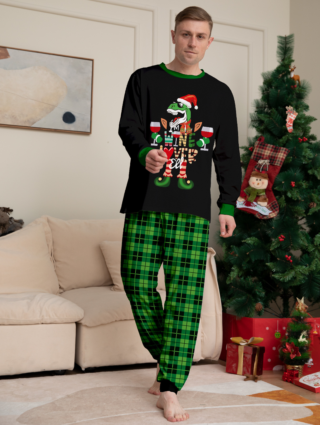 Christmas Dinosaur Letters Christmas Family suit printed homewear pajama set_voghion.com