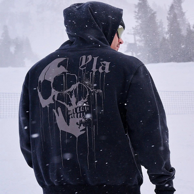 Autumn and Winter Young Skull Hooded Sweatshirt Men's Casual Sports Fitness Loose Large Size Fashion American Jacket Hoodie