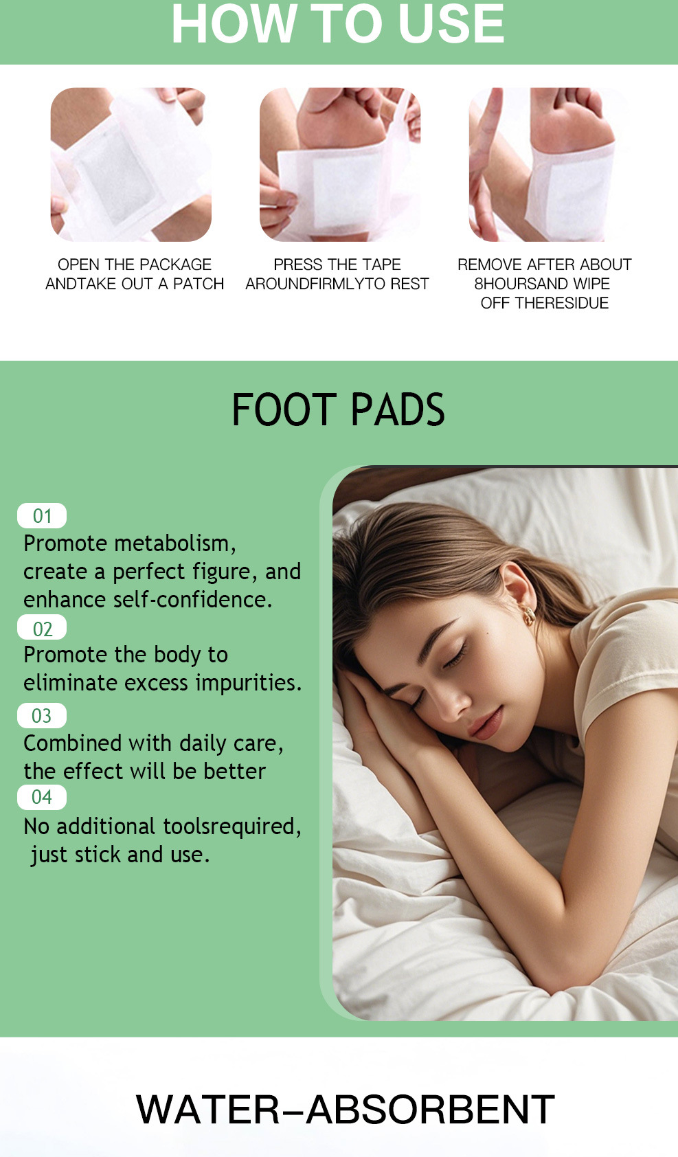 Mugwort Bamboo Vinegar Ginger Foot Pads Herbal Foot Care 10 Patches Per Box quality and texture