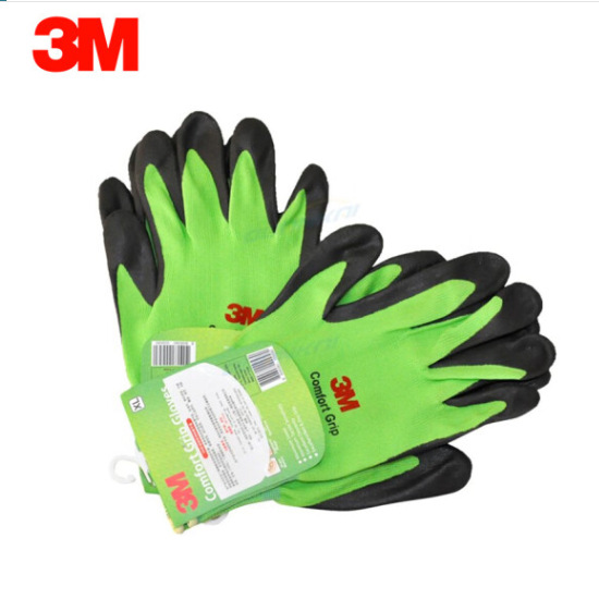 3M汽修防护手套舒适防滑耐磨抗油劳防丁腈掌浸手套高透气性绿色
