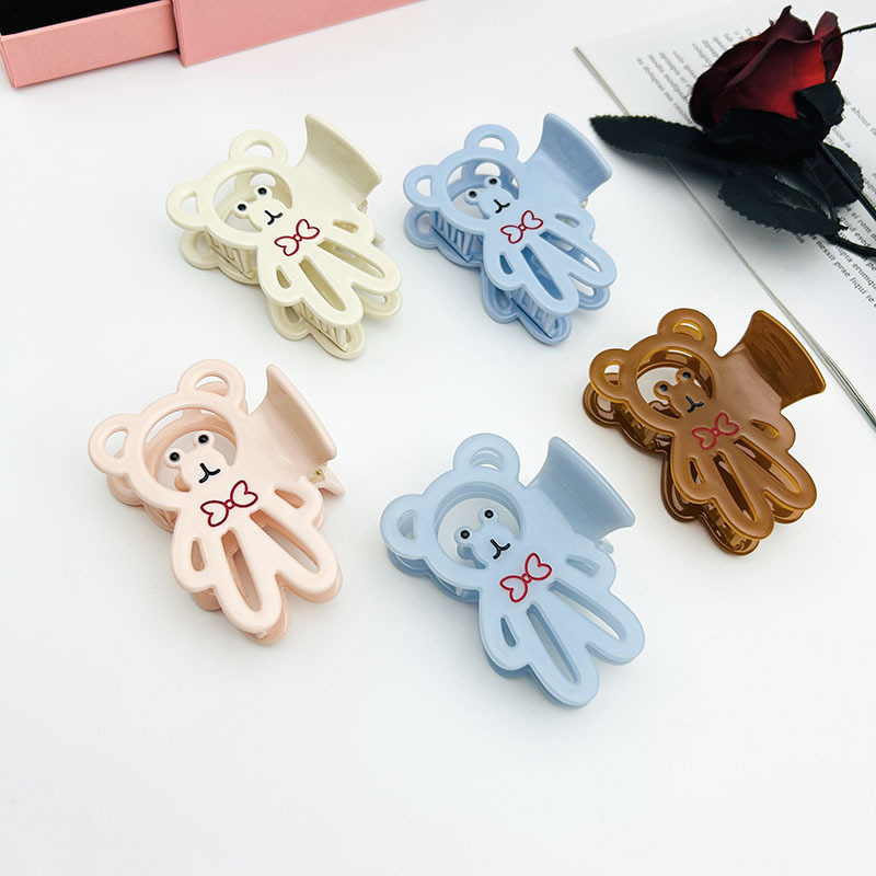 새로운 Acetic Acid 대형 중공 곰 잡아 클립 귀여운 만화 캔디 컬러 올 매치 백 헤드 상어 클립 헤어 액세서리