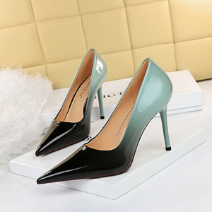 6223-3 European and American Style Sexy Night Club Slim High Heel Light Mouth Pointed Bright Surface Lacquer Leather Col