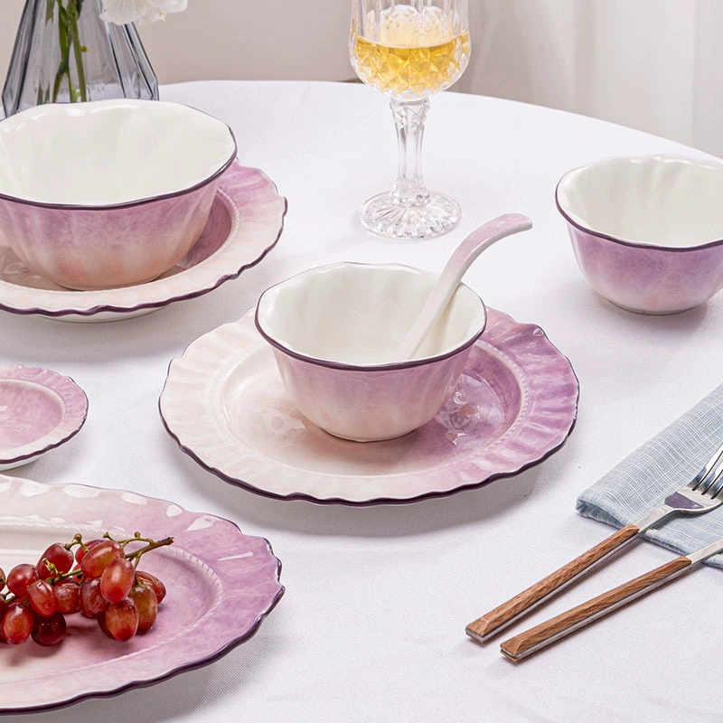 Фиолетовая высококачественная керамическая посуда, набор для домашнего использования, французский стиль, градиент, легкий роскошный стиль, высококачественный стиль