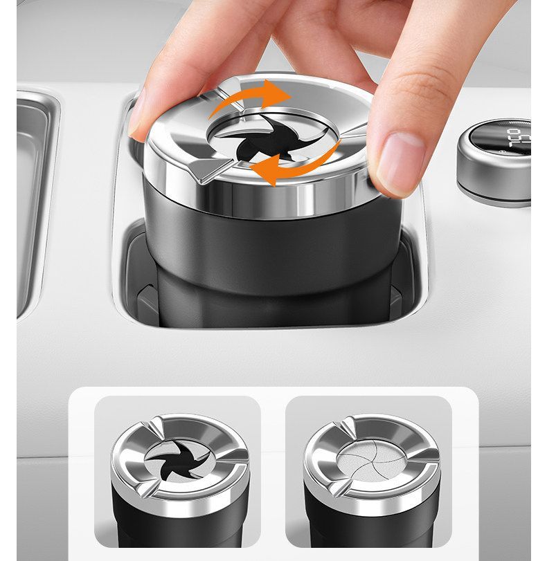 Sealed rotating car ashtray, anti-ash flying metal design, creative high-end in-car ashtray, anti-drop device