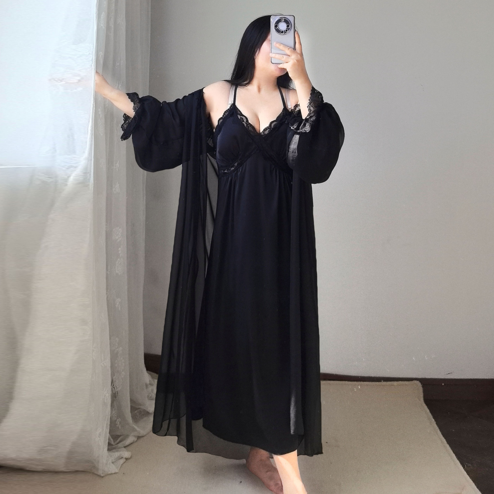 1530 extra large size women's fat mm250 kg sexy pajamas new long sling pure two-piece pajamas chest pad