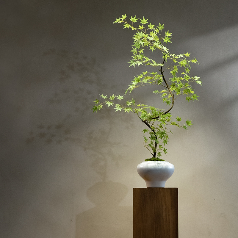 流泉枫绿植轻奢新中式禅意茶室玄关装饰假花小型盆栽摆件