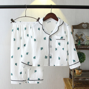 Spring and Summer Children's cotton gauze pajamas girls' boys' cotton gauze medium and big children's thin long sleeve short sleeve suit homewear