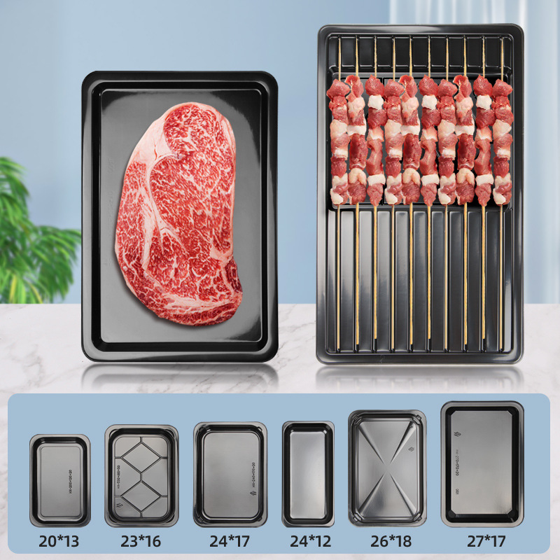 Barbacoa caja de embalaje de parche al vacío bandeja de plástico fresco desechable supermercado comida congelada carne de res y cordero caja de conservación fresca