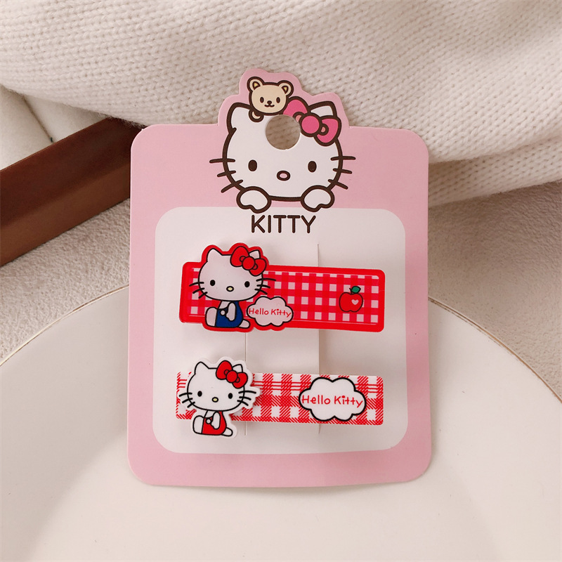 Nuevos lindos clips de pelo acrílico gatito dulce chica arco rojo clips de pelo lateral rasgado clips frangeo