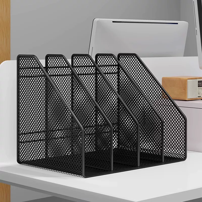 Metal Document Organizer Rack, Mesh File Storage Box, 2–6 Compartments, Black/White Options