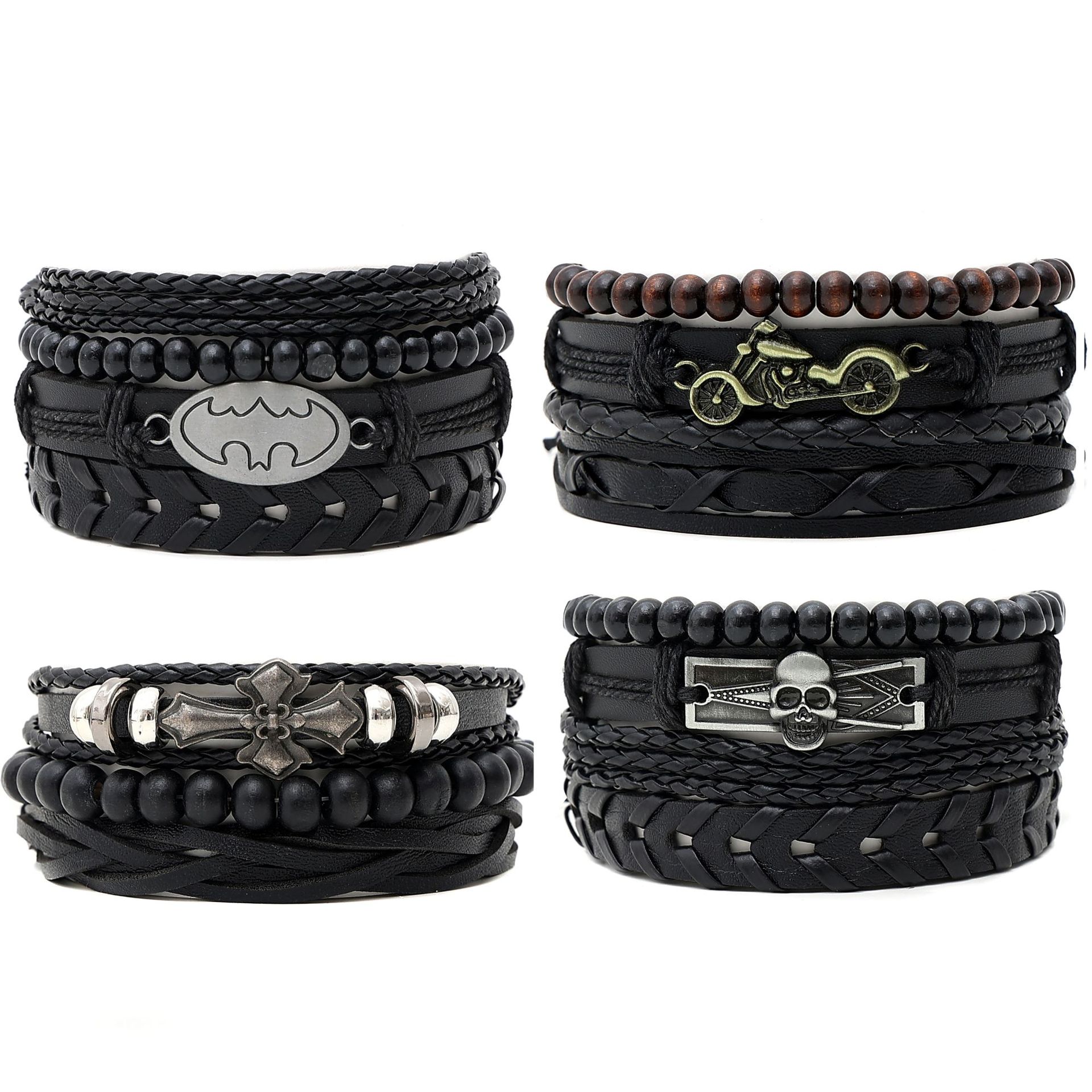 Factory Direct Sales Four-Piece Card Braided Bracelet Leather Bracelet Multi-Layer Set Simple Bracelet Jewelry Set Retro
