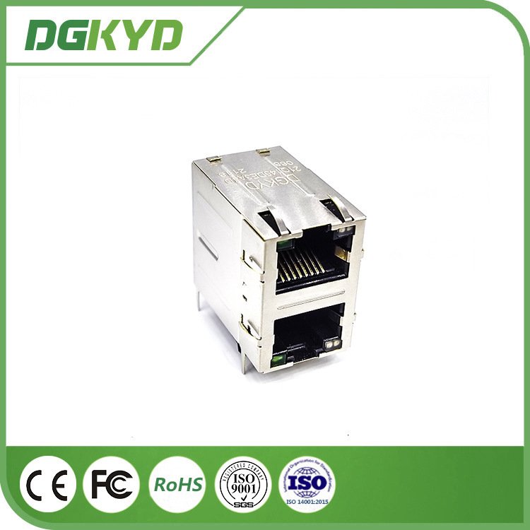 1000 Base-T STacked 2-porT RJ45 Module Jack wiTh MagneTic RighT Angle ETherneT FilTer