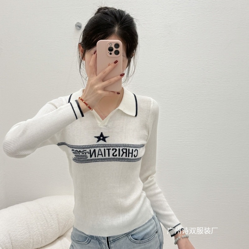 深圳南油货～高版本D家25早秋新款 五角星字母翻领针织长袖 女装|undefined
