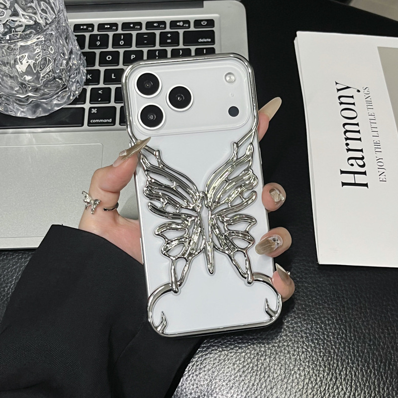 ins高级感电镀蝴蝶适用iPhone17promax苹果16手机壳无边框镂空15p|undefined