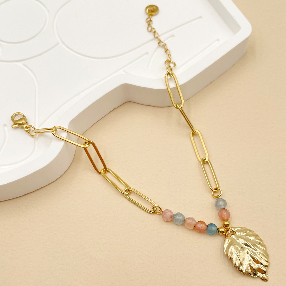 Fashion Leaf Stainless Steel Plating Artificial Crystal Bracelets