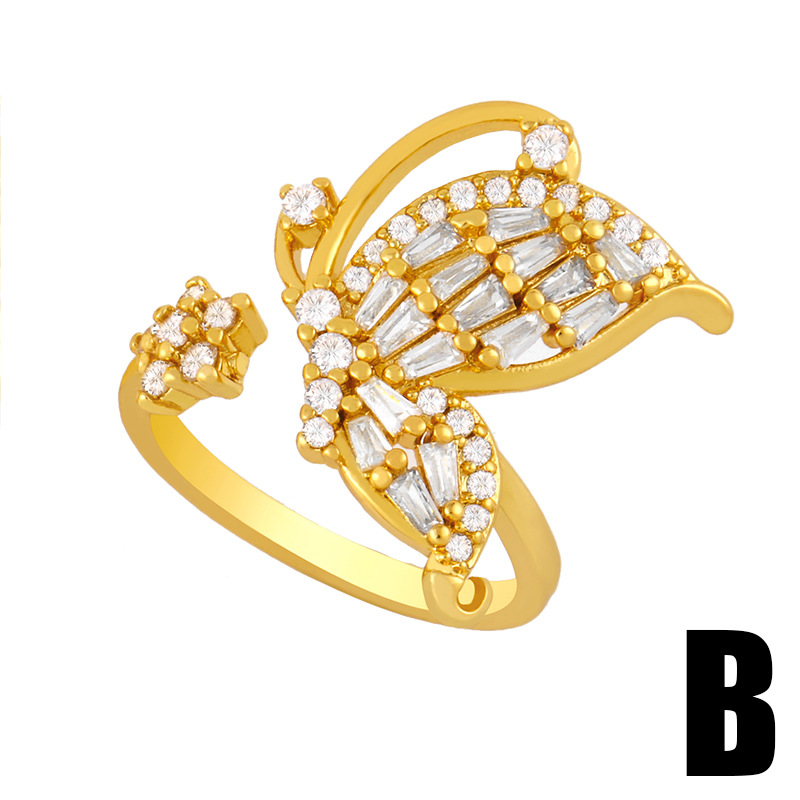 Fashion Geometric Butterfly Copper Inlaid Zircon Ring Wholesale display picture 5
