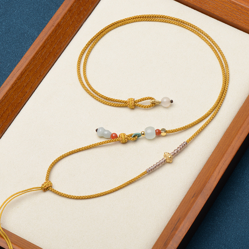 New Chinoiserie Jade Pendant Lanyard Multi-Treasure Jade Necklace Rope Women's Clavicle Chain Gold Beeswax Hanging Neck Rope High Cargo Rope New Chinoiserie Jade Pendant Lanyard Multi-Treasure Jade Necklace Rope Women's Clavicle Chain Gold Beeswax Hanging Neck Rope High Cargo Rope