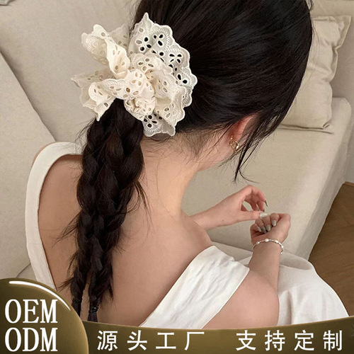 Zhao Lusi's same style white ballet style hollow lace hair band Korean princess fever fabric large intestine circle
