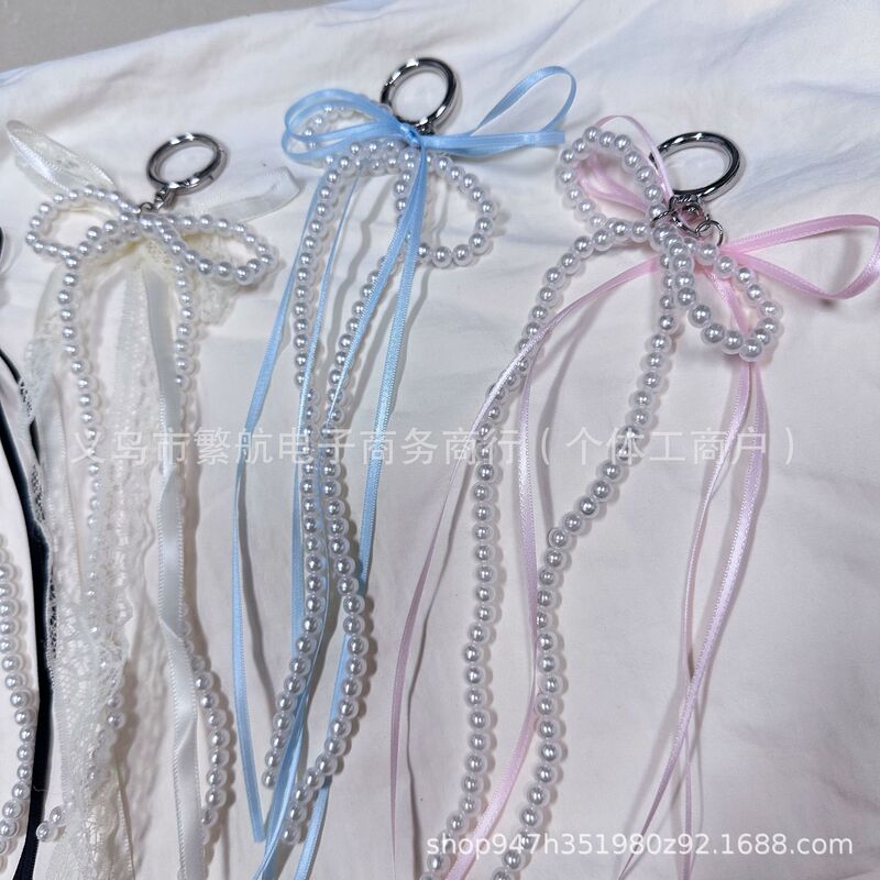 New Cream Sweet Style Ribbon Bow Bag Accessories Small Fresh Handmade Beaded Bow Pendant New Cream Sweet Style Ribbon Bow Bag Accessories Small Fresh Handmade Beaded Bow Pendant
