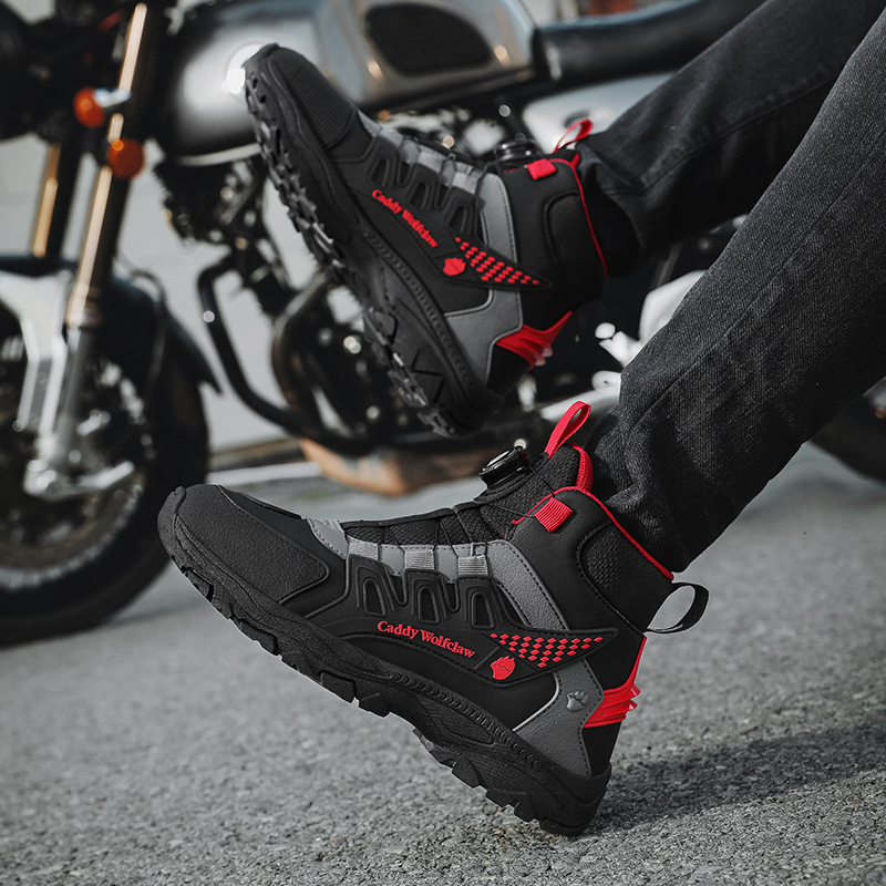 Youth High-Top Sports Shoes, Autum Rotating Button Men's Shoes, Outdoor Leather Waterproof Casual Shoes, Non-Slip Hiking Shoes