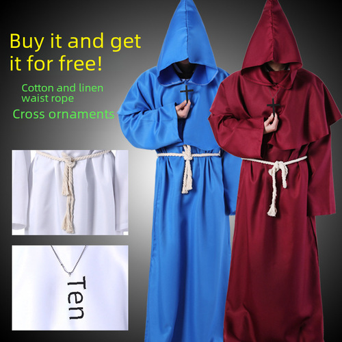 Saint Widad Halloween Costume Medieval Monk Cross Border Monks' Robes Wizard's Robes Priest Cosplay Robe Cape 
