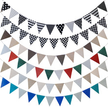 圣诞婚庆派对装饰DIY空白拉花横幅 彩色仿麻布纸质三角旗