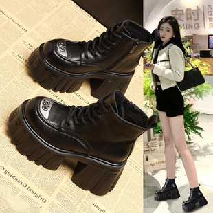 SJN0170-12L Thick-soled Height-increasing Soft-soled Martin Boots Women 2024 Autumn New Style Loaf Casual Ankle Boots