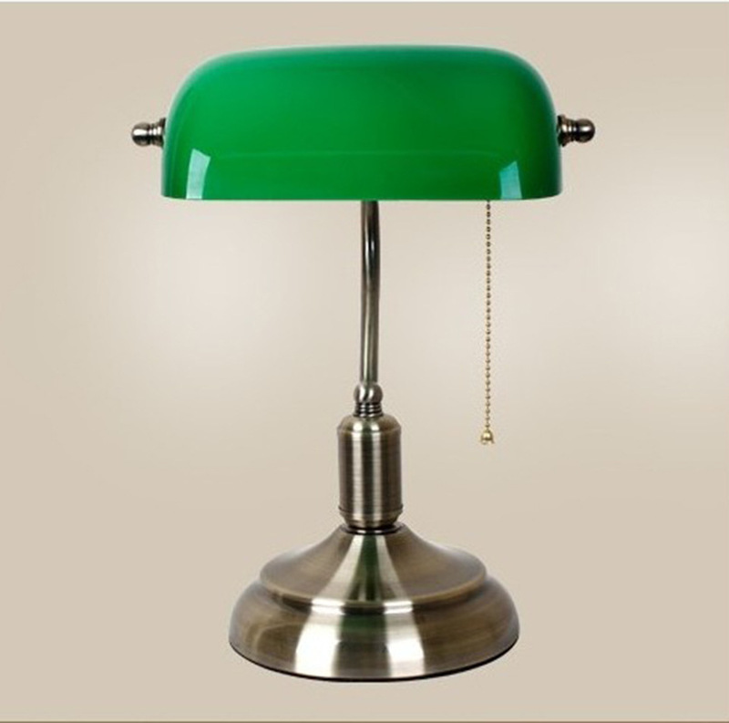 Nostalgic American Antique Classical Bank Table Lamp Jiang Shuishi Study Lamp Republic of China Old-Fashioned Green Cover Old Shanghai Table Lamp