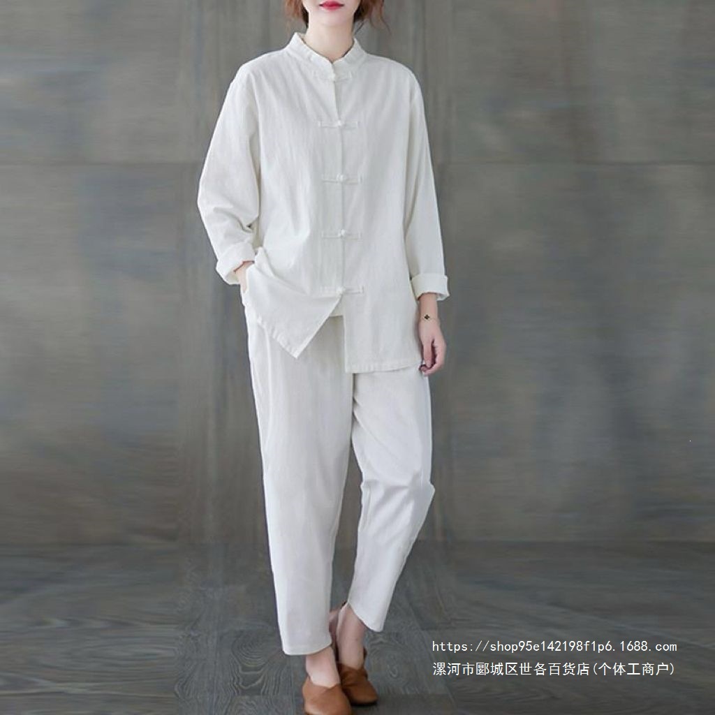 居士服女佛系衣服春秋季禅意女装棉麻茶服中式唐装套装两件套