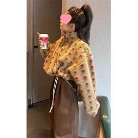 新款感超好看美拉德穿搭卡其色碎花短款毛外套女秋冬套装