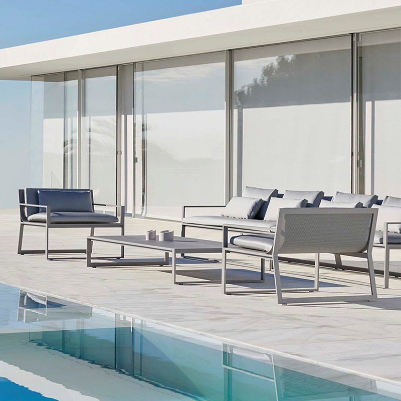 Sofá al aire libre minimalista nórdico combinación de asientos de acero inoxidable patio al aire libre jardín ocio impermeable muebles de protección solar