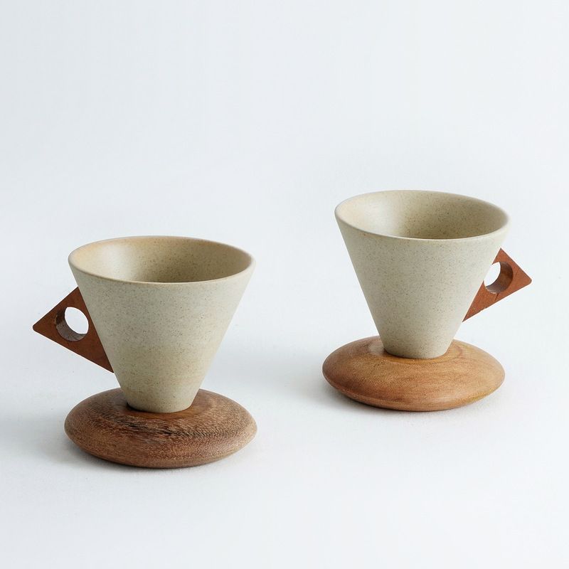 Nordic Rustic Pottery Conical Coffee Cup with Unique Design, Creative Acacia Wood Coffee Cup and Saucer with a High-End Feel, Cross-Border Supply Nordic Rustic Pottery Conical Coffee Cup with Unique Design, Creative Acacia Wood Coffee Cup and Saucer with a High-End Feel, Cross-Border Supply
