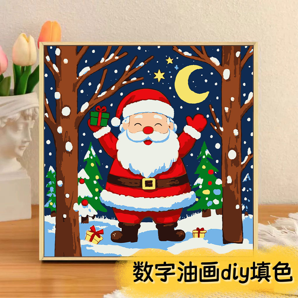 Navidad nueva pintura digital DIY pintada a mano pintura de color ambiente de decoración de vacaciones Santa Claus pintura decorativa