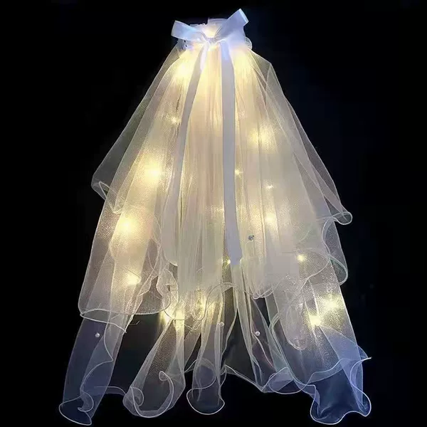 Luminous warm lamp with pearl bow double layer veil