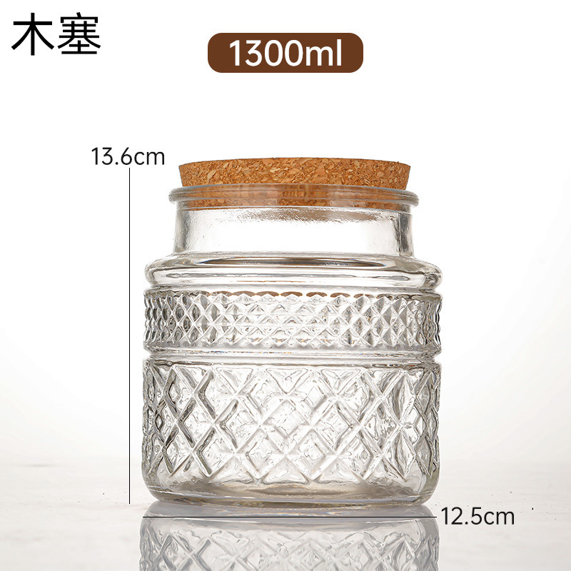 竹盖杂粮零食收纳罐透明玻璃密封茶叶罐批发复古海棠花浮雕糖果罐|undefined