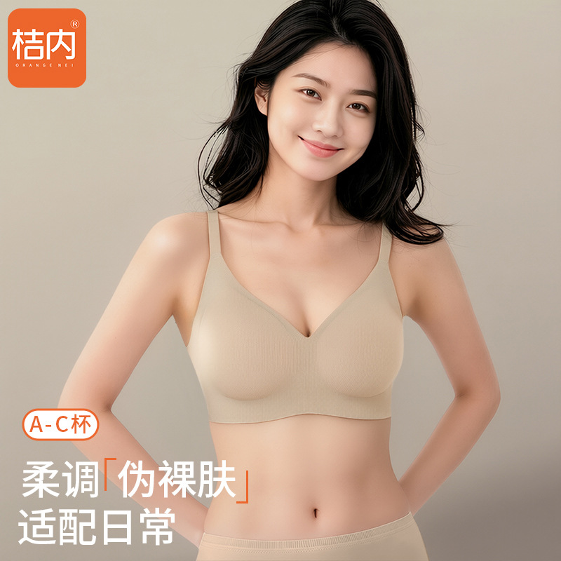 Juei Neimu Technology Women's Ribbed Thin Seamless Bra with Side Support, Soft Support, Non-Slip Cups, Anti-Sagging